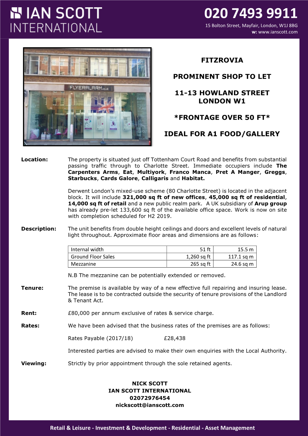 Fitzrovia Prominent Shop to Let 11-13 Howland Street