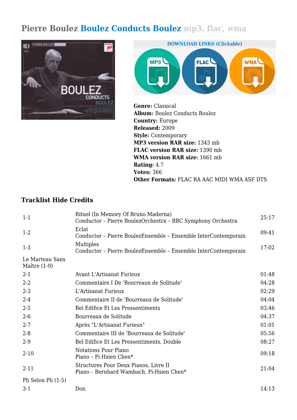 Pierre Boulez Boulez Conducts Boulez Mp3, Flac, Wma