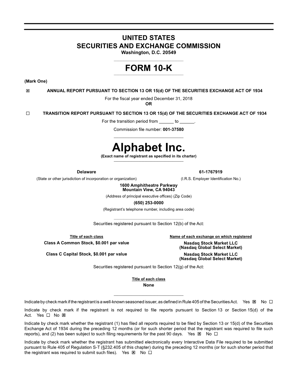 ANNUAL REPORT PURSUANT to SECTION 13 OR 15(D) of the SECURITIES EXCHANGE ACT of 1934 for the Fiscal Year Ended December 31, 2018 OR