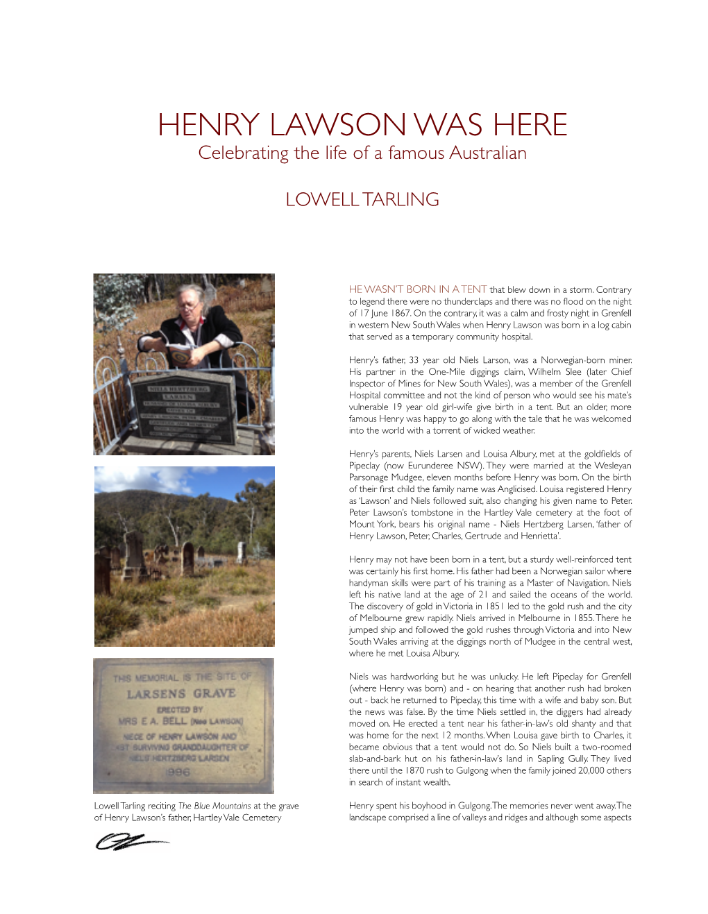 HENRY LAWSON WAS HERE Celebrating the Life of a Famous Australian