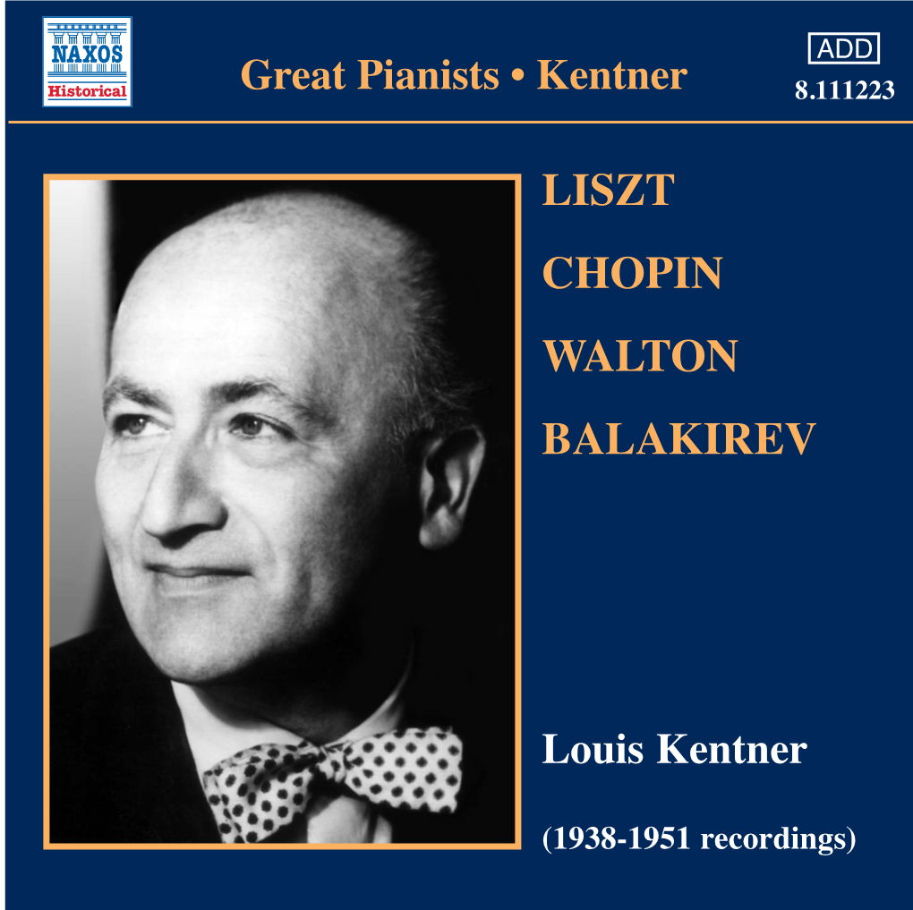 LISZT CHOPIN WALTON BALAKIREV Louis Kentner