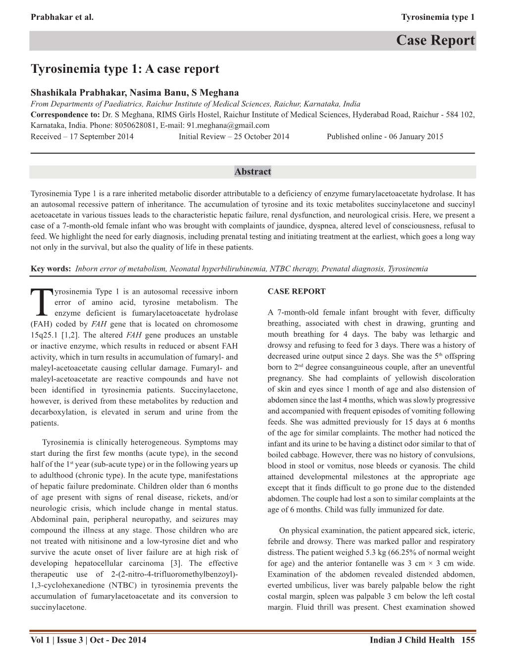 Tyrosinemia Type 1: a Case Report