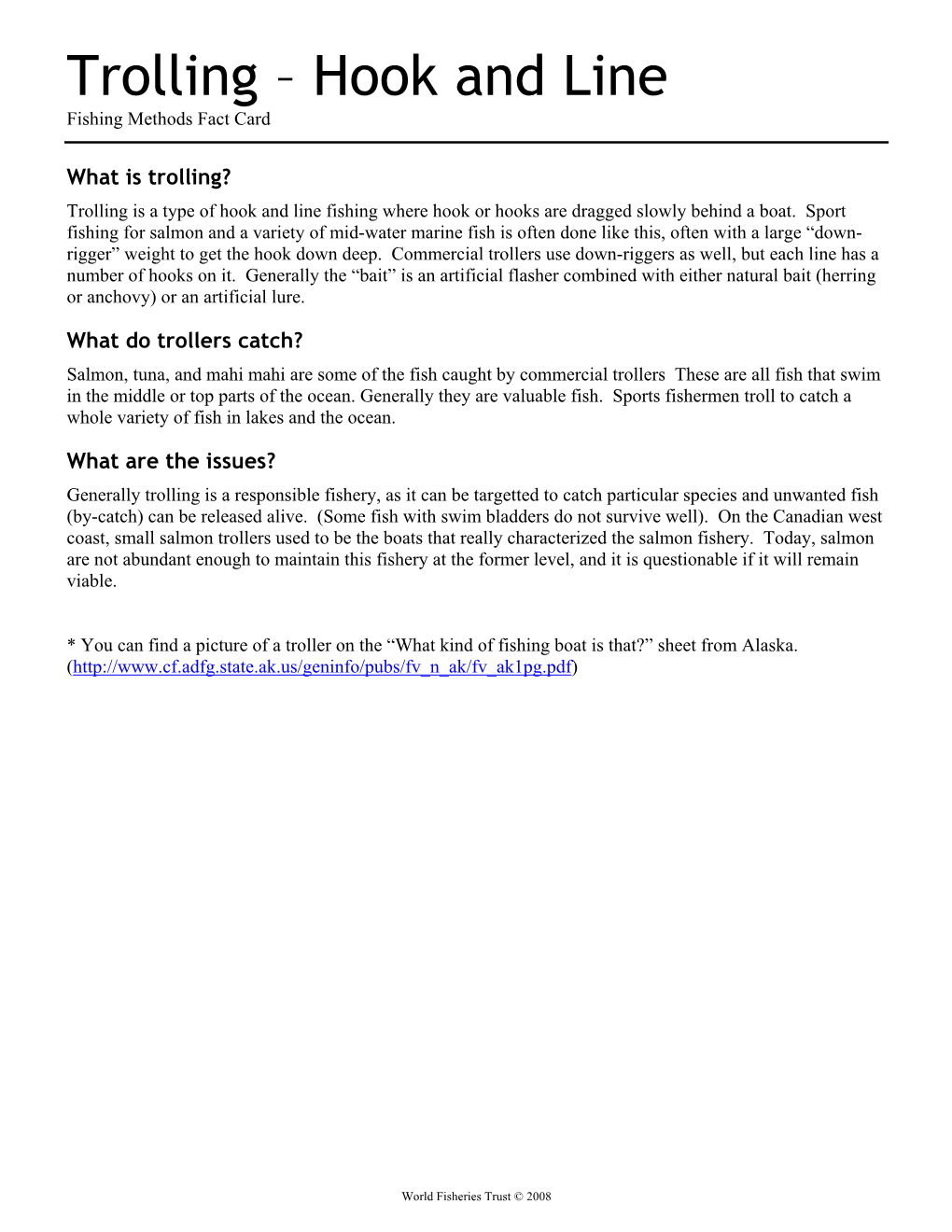 Trolling – Hook and Line Fishing Methods Fact Card