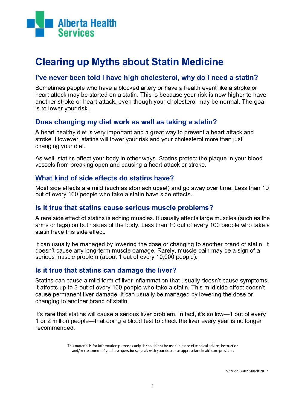 Clearing up Myths About Statins Medication