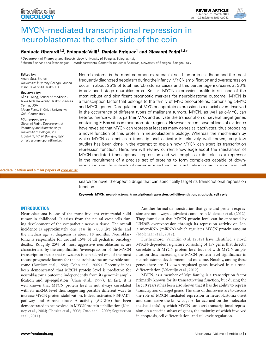 MYCN-Mediated Transcriptional Repression in Neuroblastoma: the Other Side of the Coin