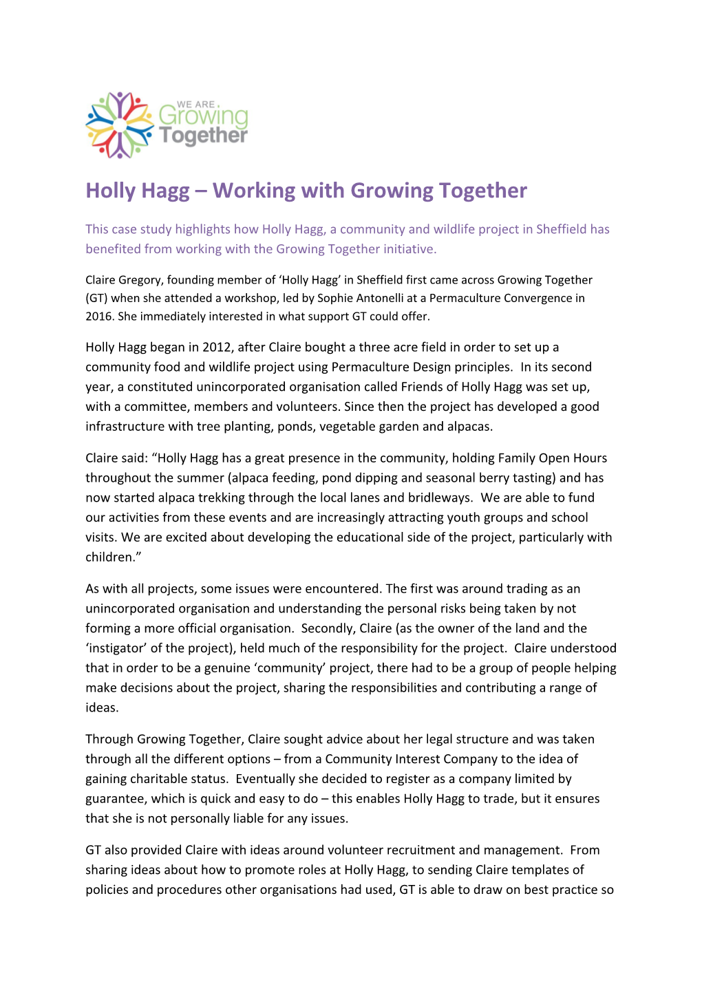 Holly Hagg Working with Growing Together