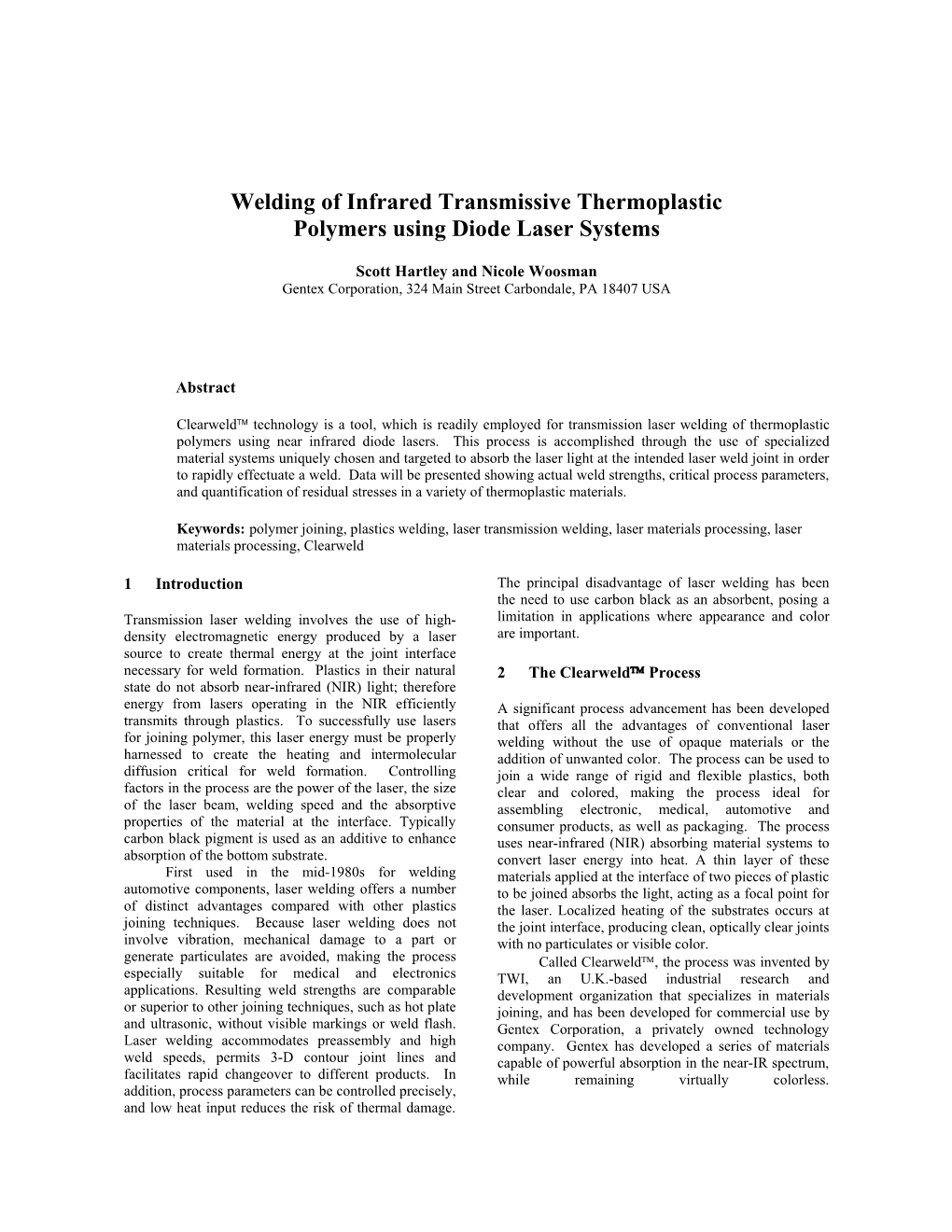 Welding of Infrared Transmissive Thermoplastic Polymers Using Diode Laser Systems