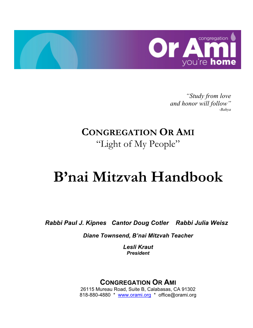 B'nai Mitzvah Handbook