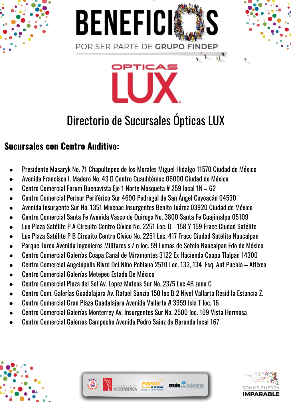 Directorio De Sucursales Ópticas LUX