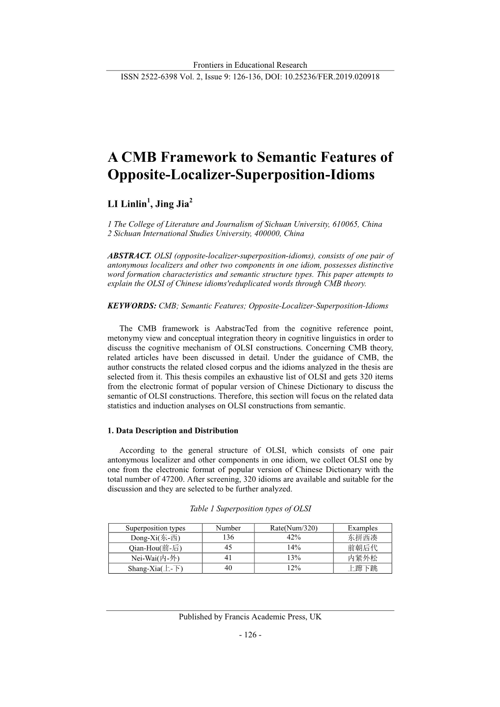 A CMB Framework to Semantic Features of Opposite-Localizer-Superposition-Idioms