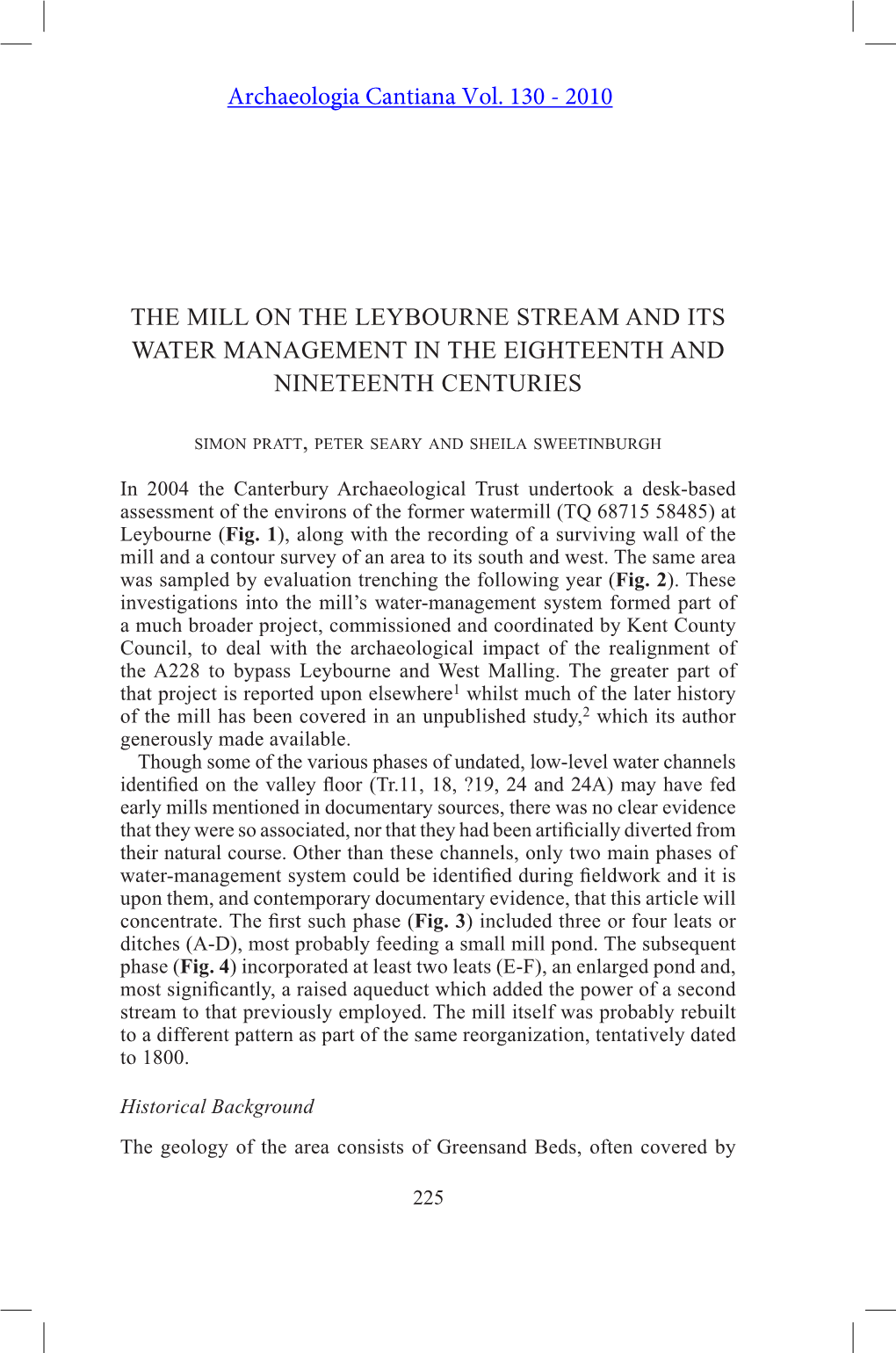 The Mill on the Leybourne Stream and Its Water Management in the Eighteenth and Nineteenth Centuries