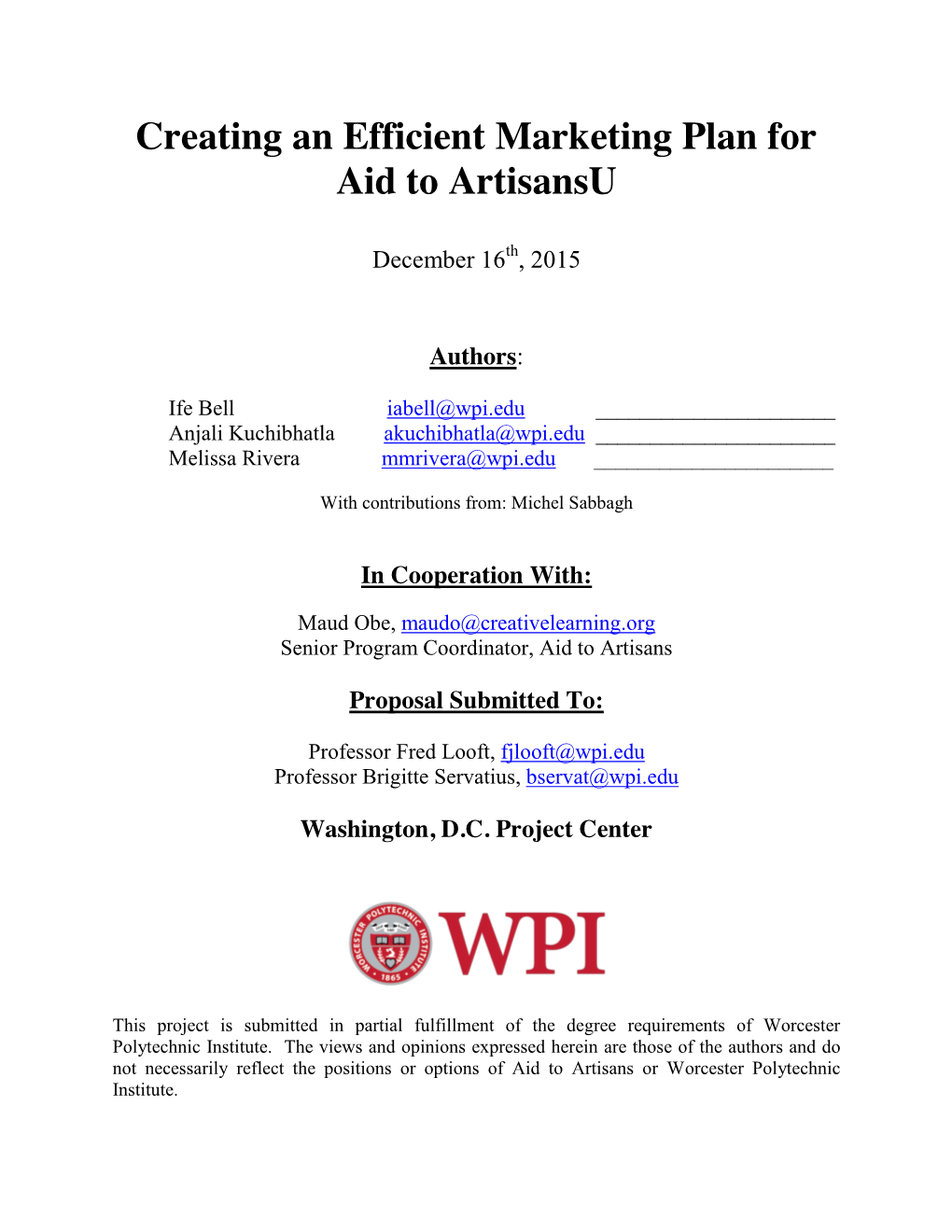 Creating an Efficient Marketing Plan for Aid to Artisansu