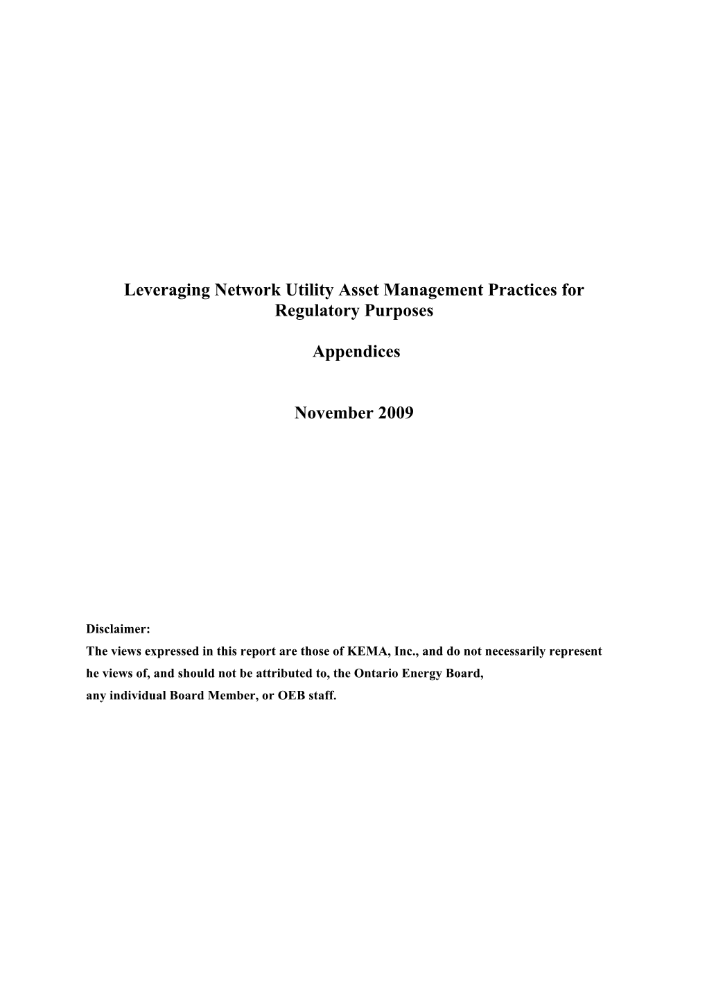 Leveraging Network Utility Asset Management Practices for Regulatory Purposes
