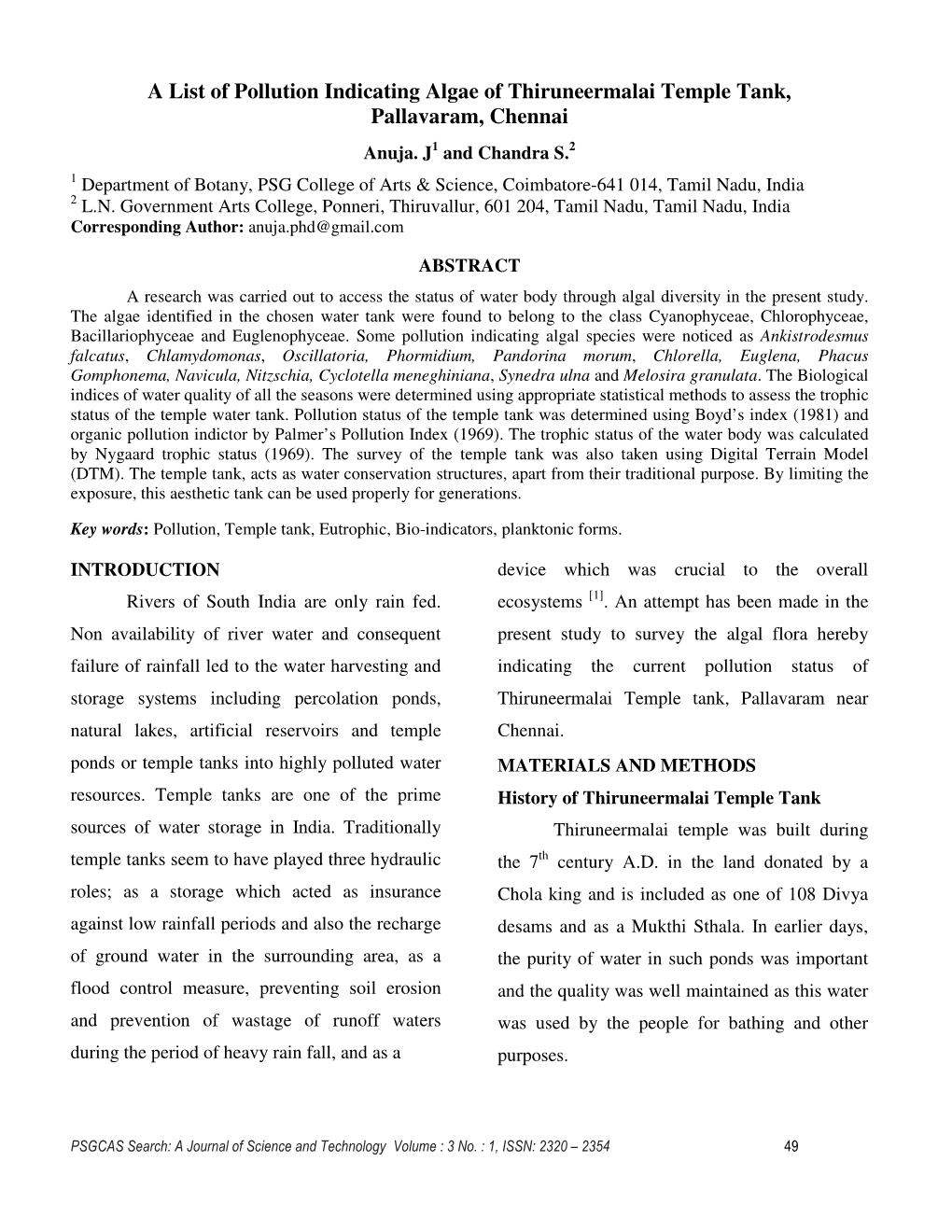 6. a List of Pollution Indicating Algae of Thiruneermalai Temple Tank