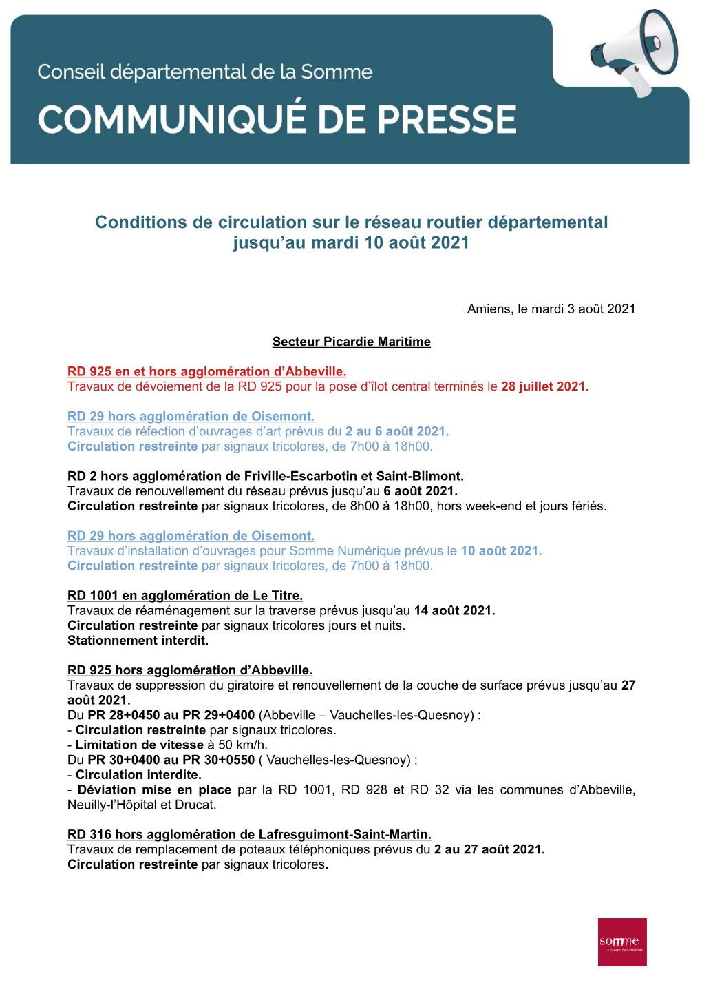 Conditions De Circulation Sur Le Réseau Routier Départemental Jusqu'au