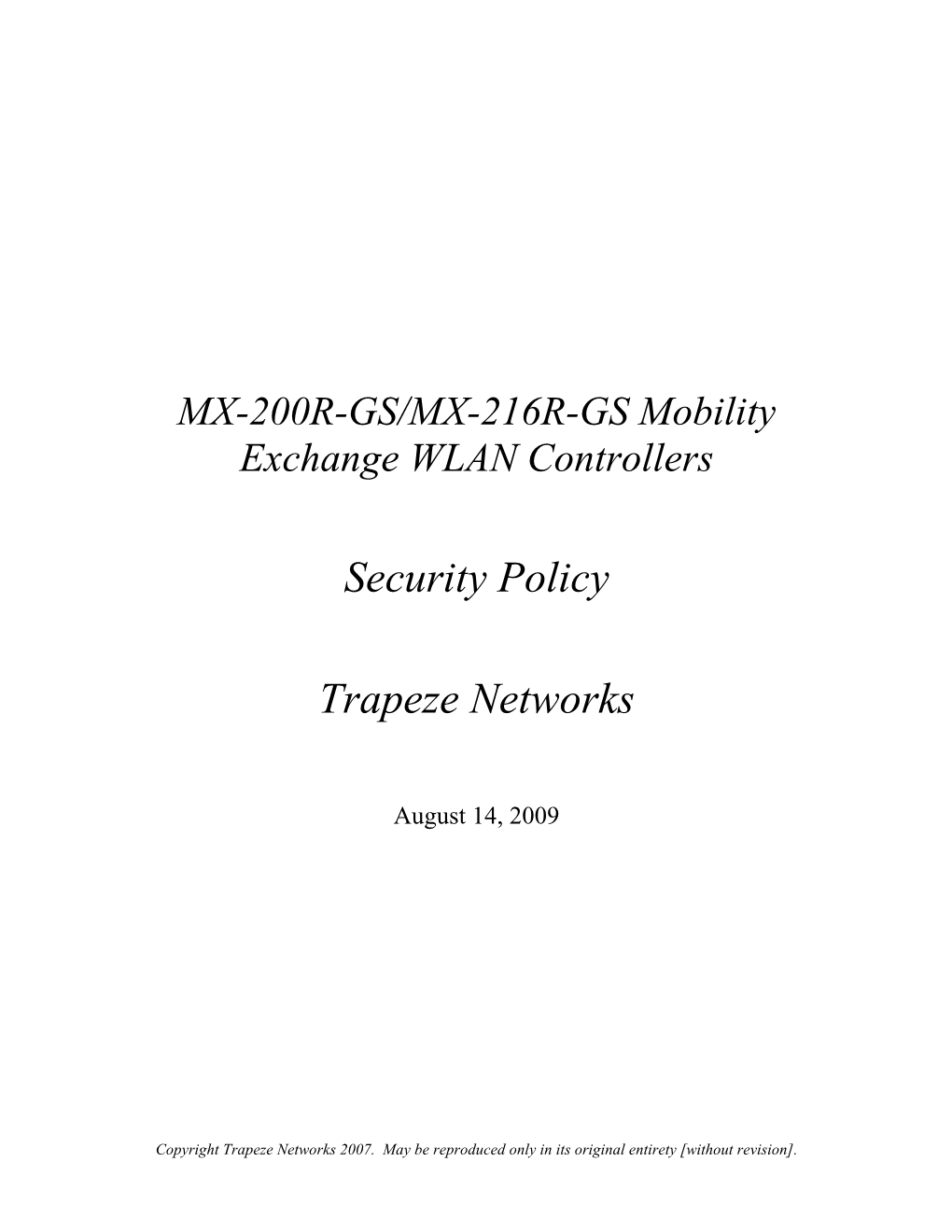 Security Policy Trapeze Networks