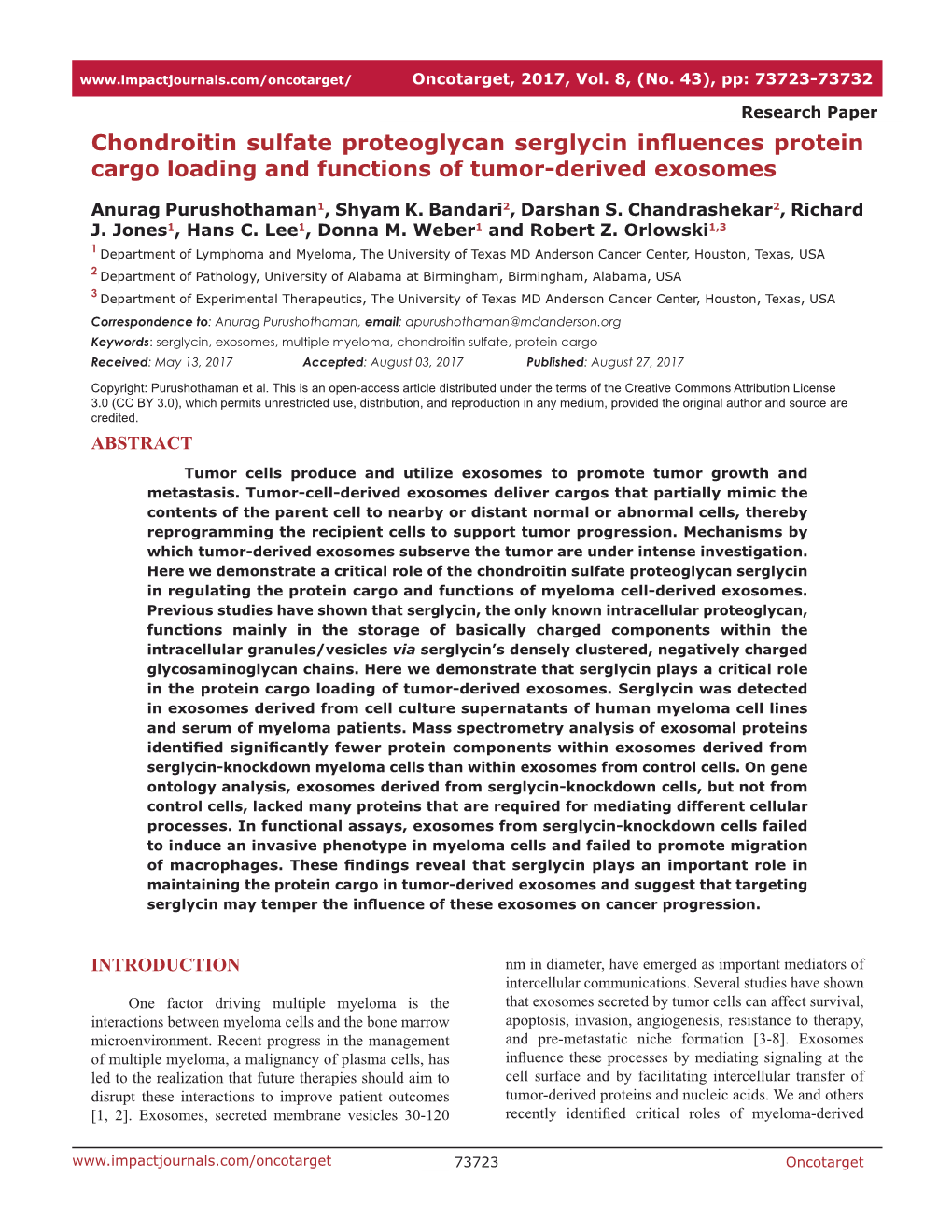 Chondroitin Sulfate Proteoglycan Serglycin Influences Protein Cargo Loading and Functions of Tumor-Derived Exosomes