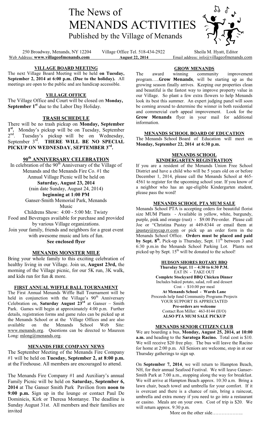 MENANDS ACTIVITIES Published by the Village of Menands