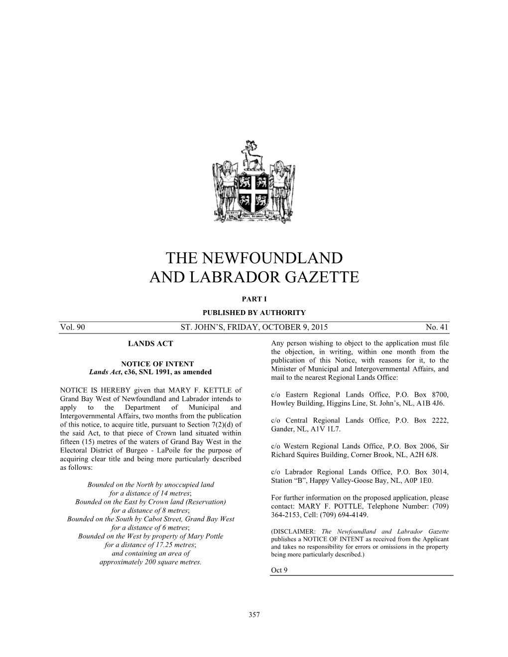 The Newfoundland and Labrador Gazette