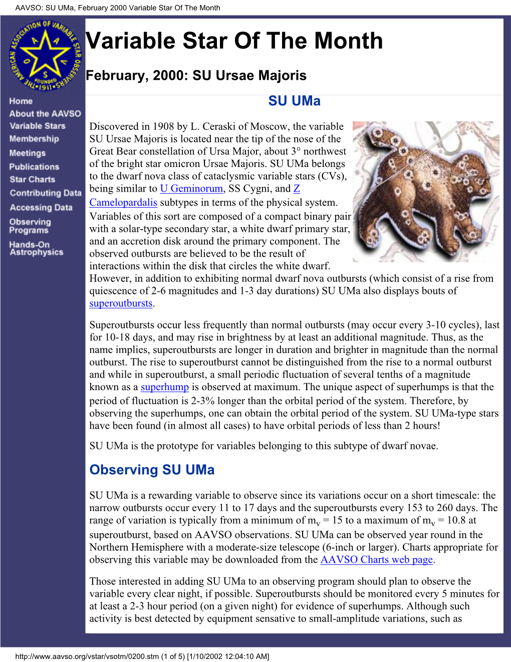 SU Uma, February 2000 Variable Star of the Month Variable Star of the Month