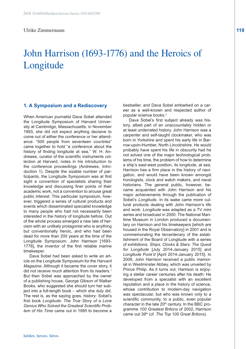 John Harrison (1693-1776) and the Heroics of Longitude