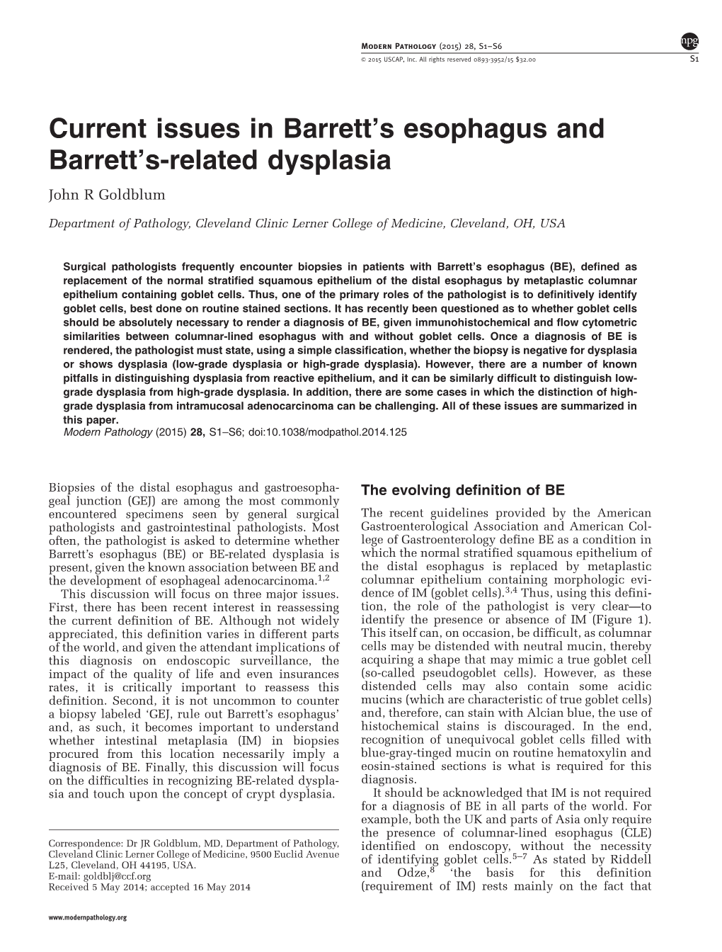 S Esophagus and Barrett&Rsquo;S-Related
