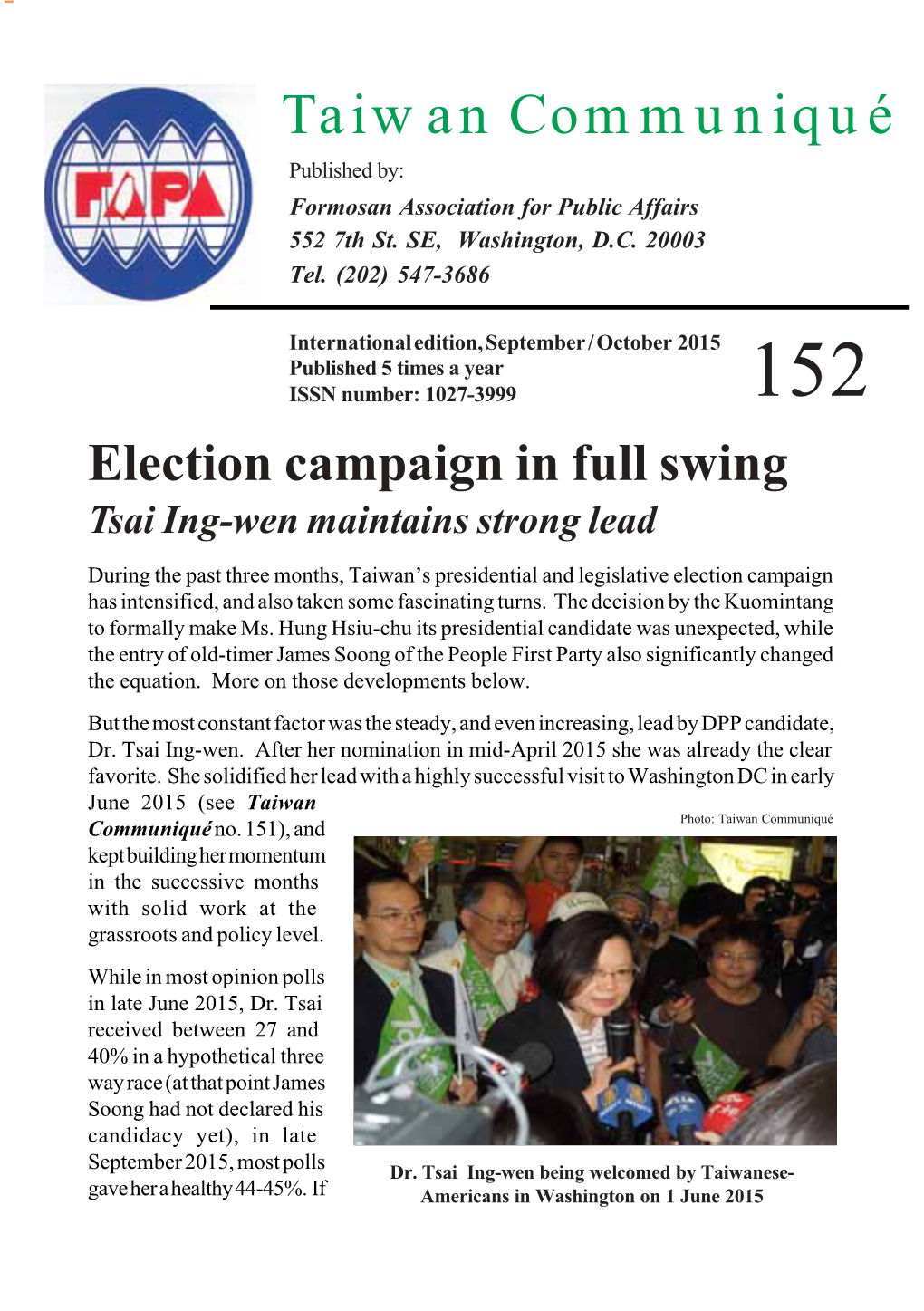 Communiqué No. 151), and Photo: Taiwan Communiqué Kept Building Her Momentum in the Successive Months with Solid Work at the Grassroots and Policy Level