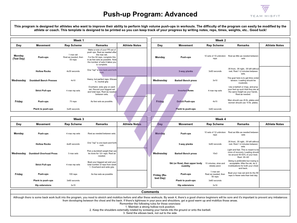 Push-Up Program: Advanced