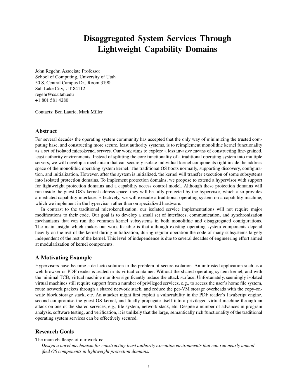 Disaggregated System Services Through Lightweight Capability Domains