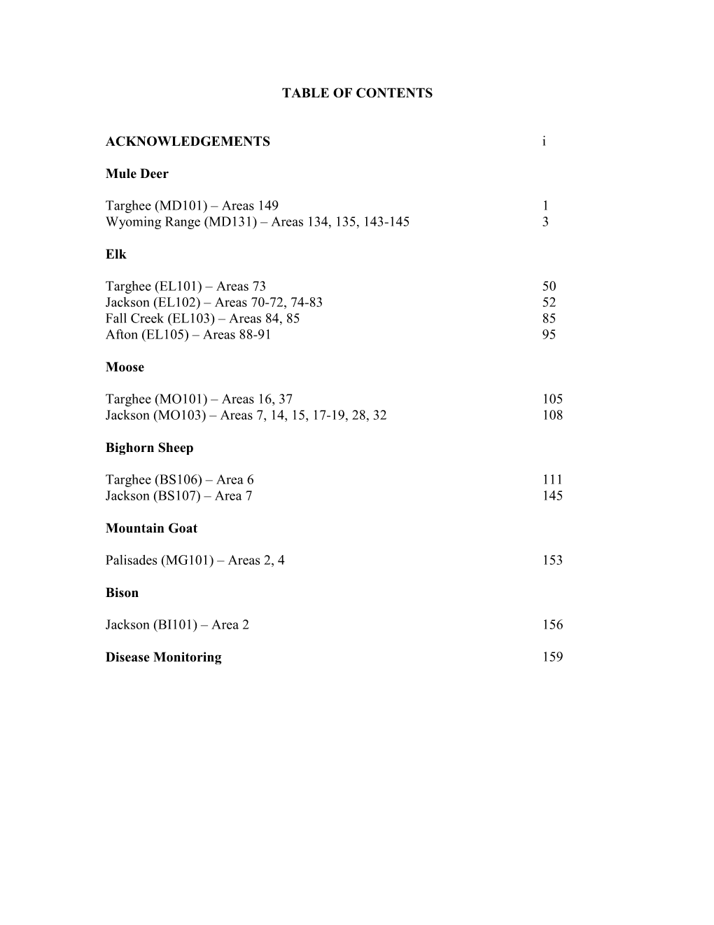 TABLE of CONTENTS ACKNOWLEDGEMENTS I Mule