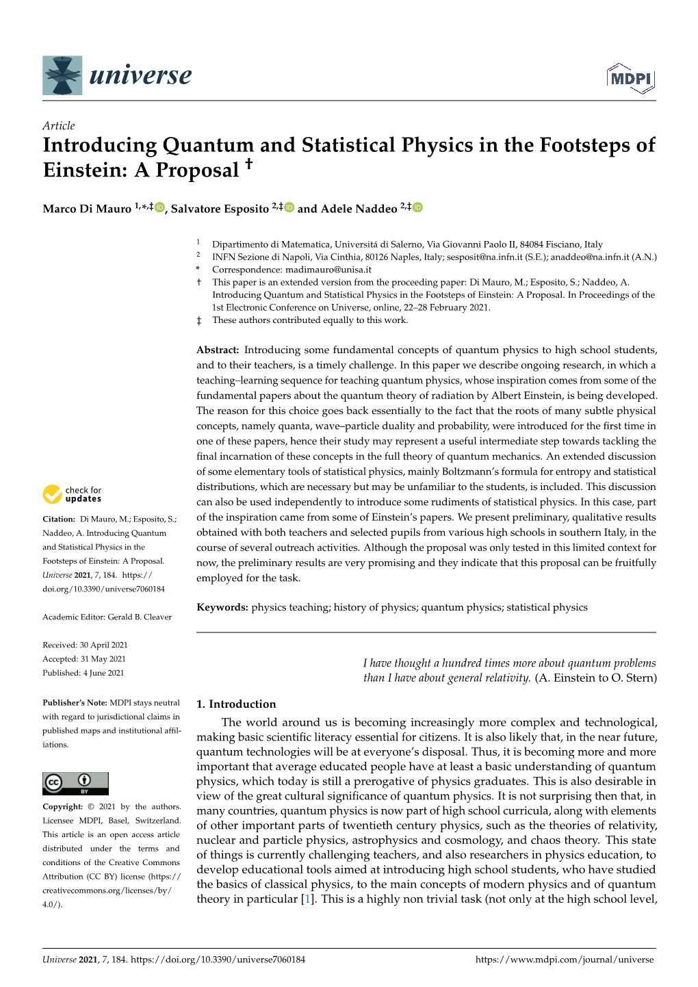 Introducing Quantum and Statistical Physics in the Footsteps of Einstein: a Proposal †