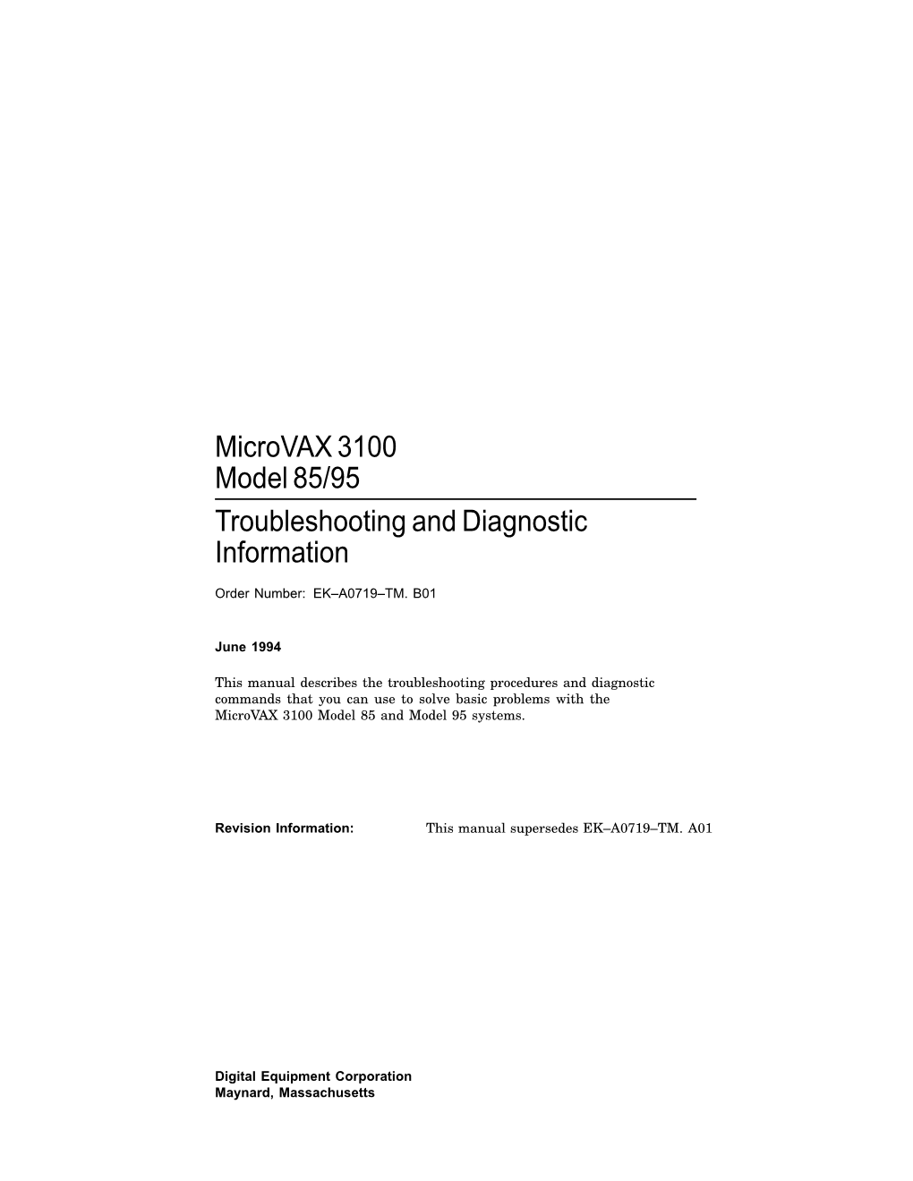 Microvax 3100 Model 85/95 Troubleshooting and Diagnostic Information