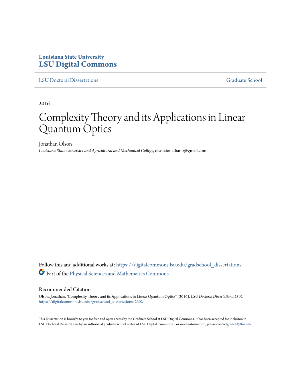 Complexity Theory and Its Applications in Linear Quantum
