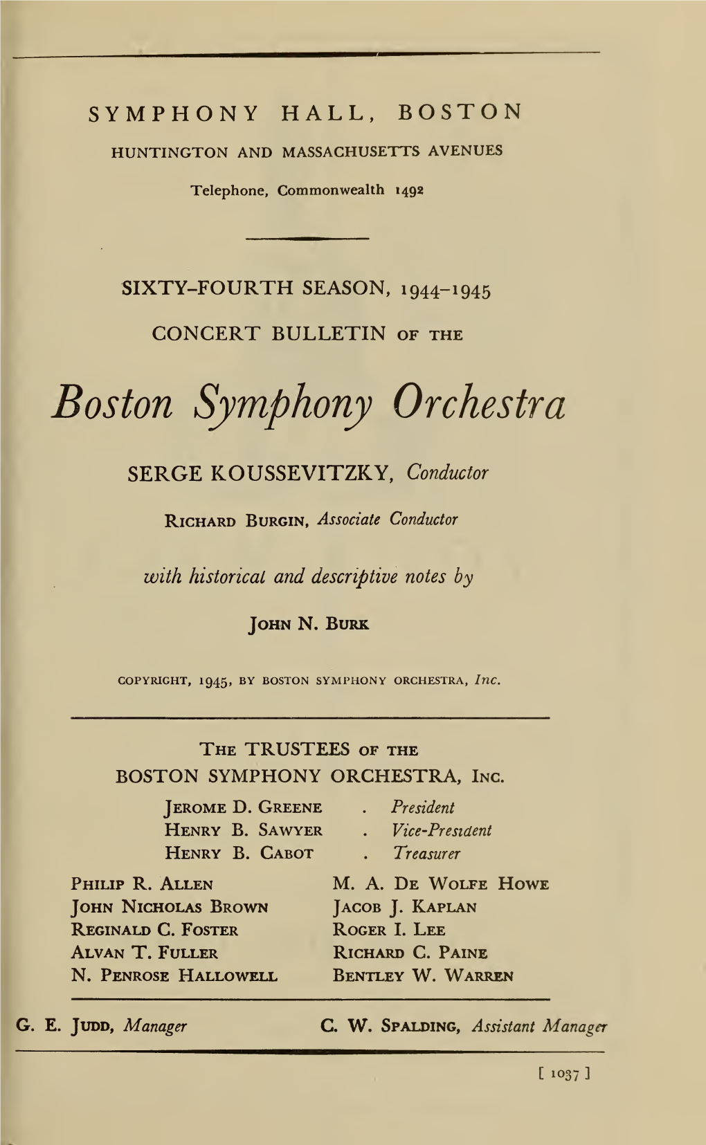 Boston Symphony Orchestra Concert Programs, Season 64,1944-1945