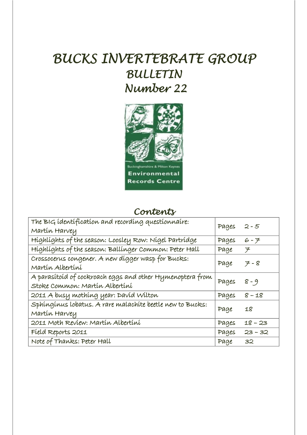 BUCKS INVERTEBRATE GROUP BULLETIN Number 22