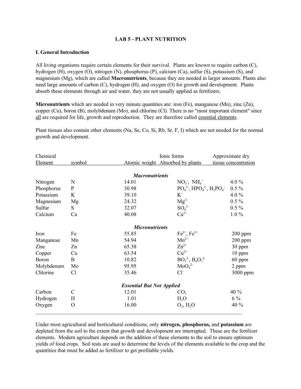 Lab 5 - Plant Nutrition