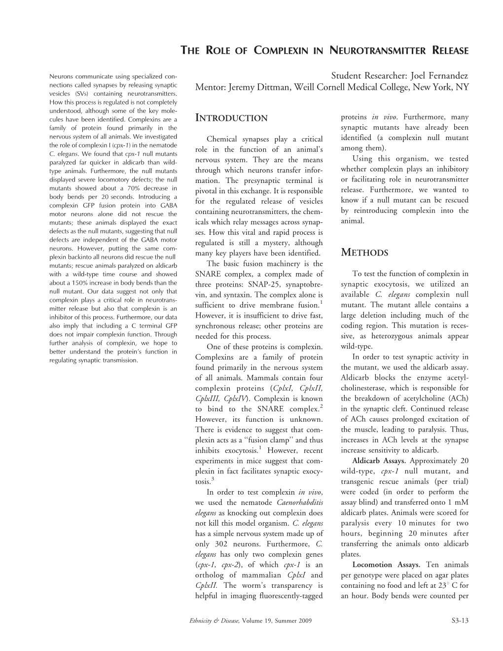 The Role of Complexin in Neurotransmitter Release