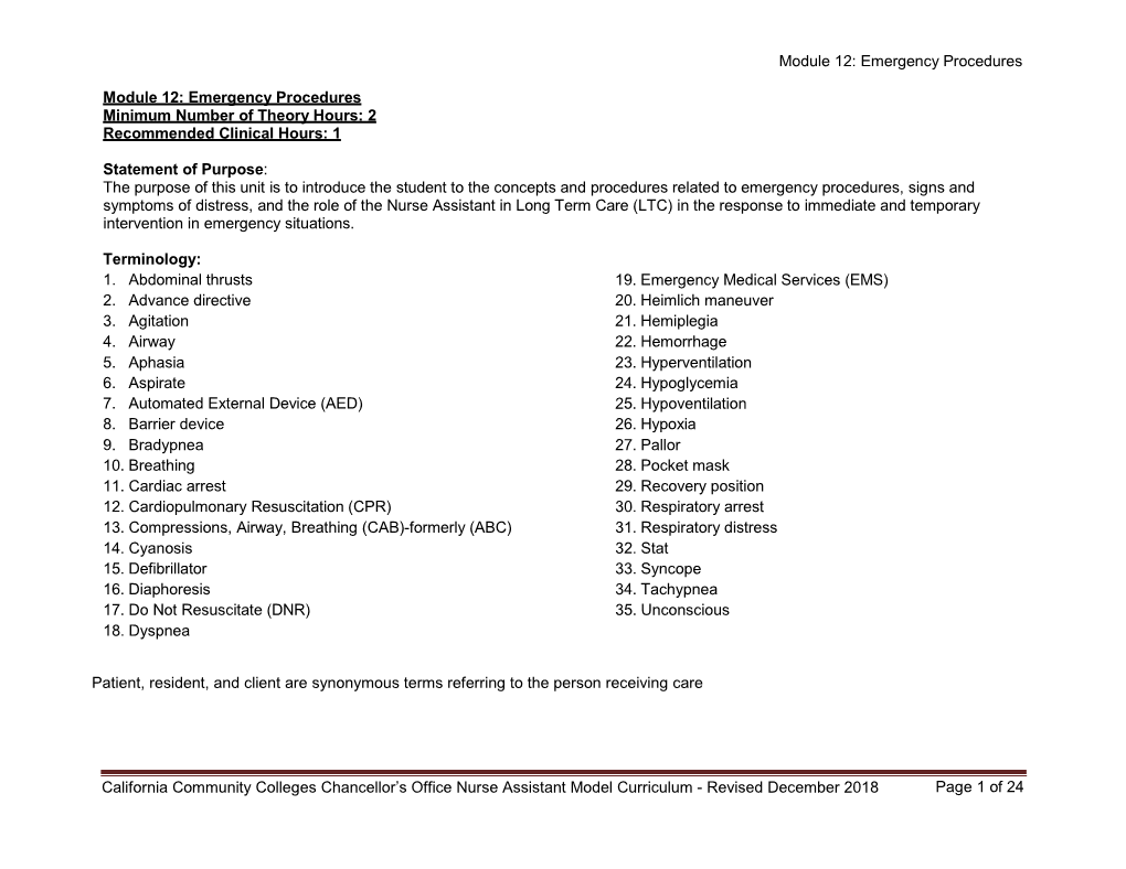 Module 12: Emergency Procedures California Community Colleges