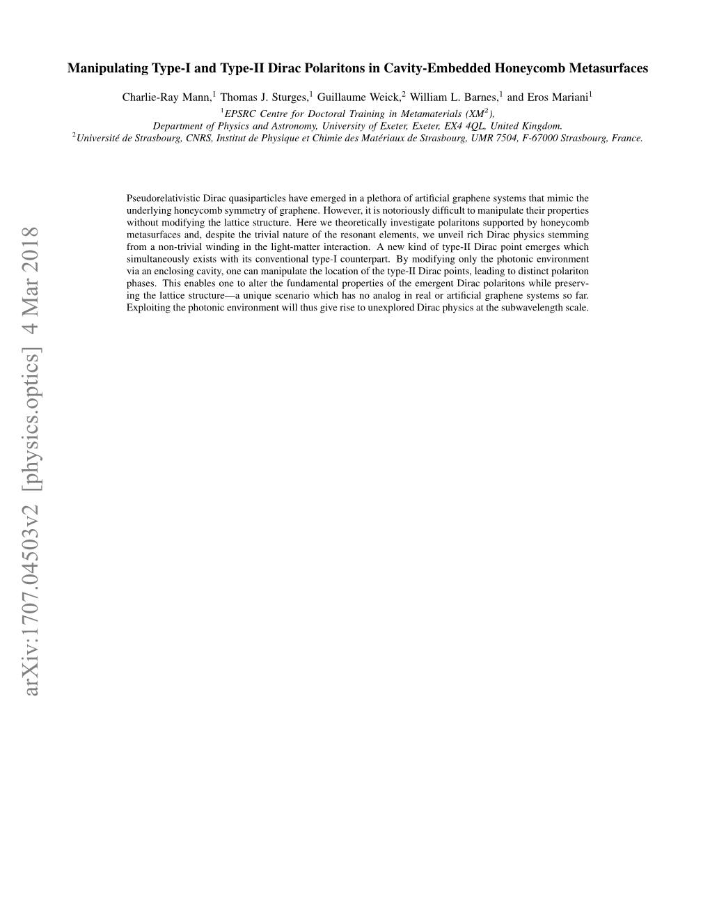 Arxiv:1707.04503V2 [Physics.Optics] 4 Mar 2018 2