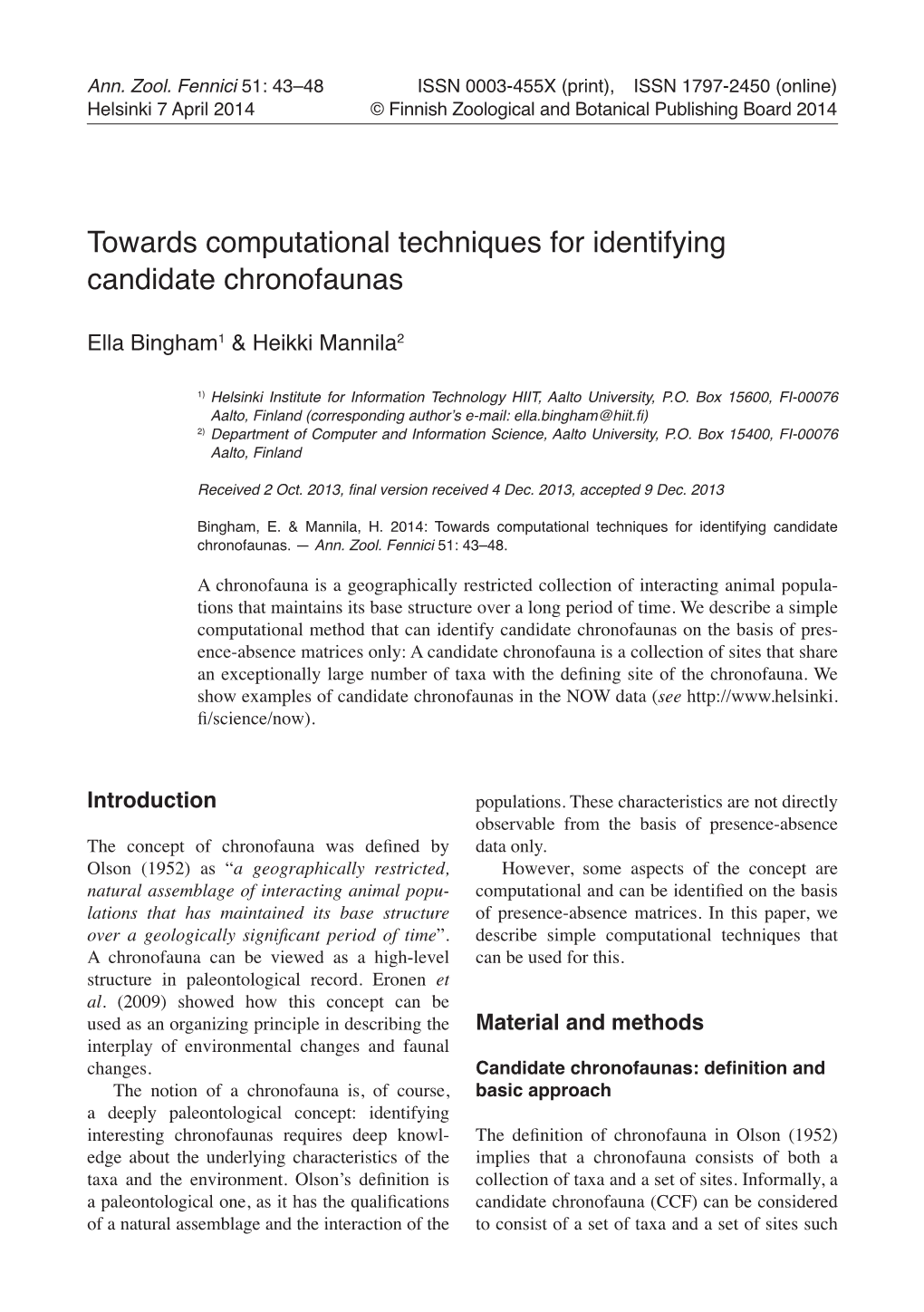 Towards Computational Techniques for Identifying Candidate Chronofaunas