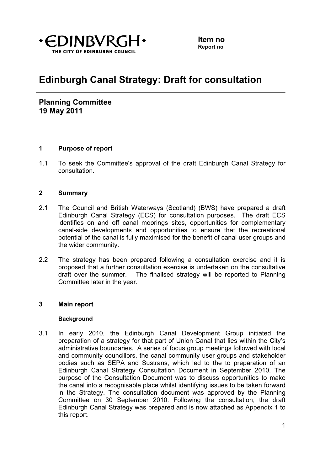 Edinburgh Canal Strategy: Draft for Consultation