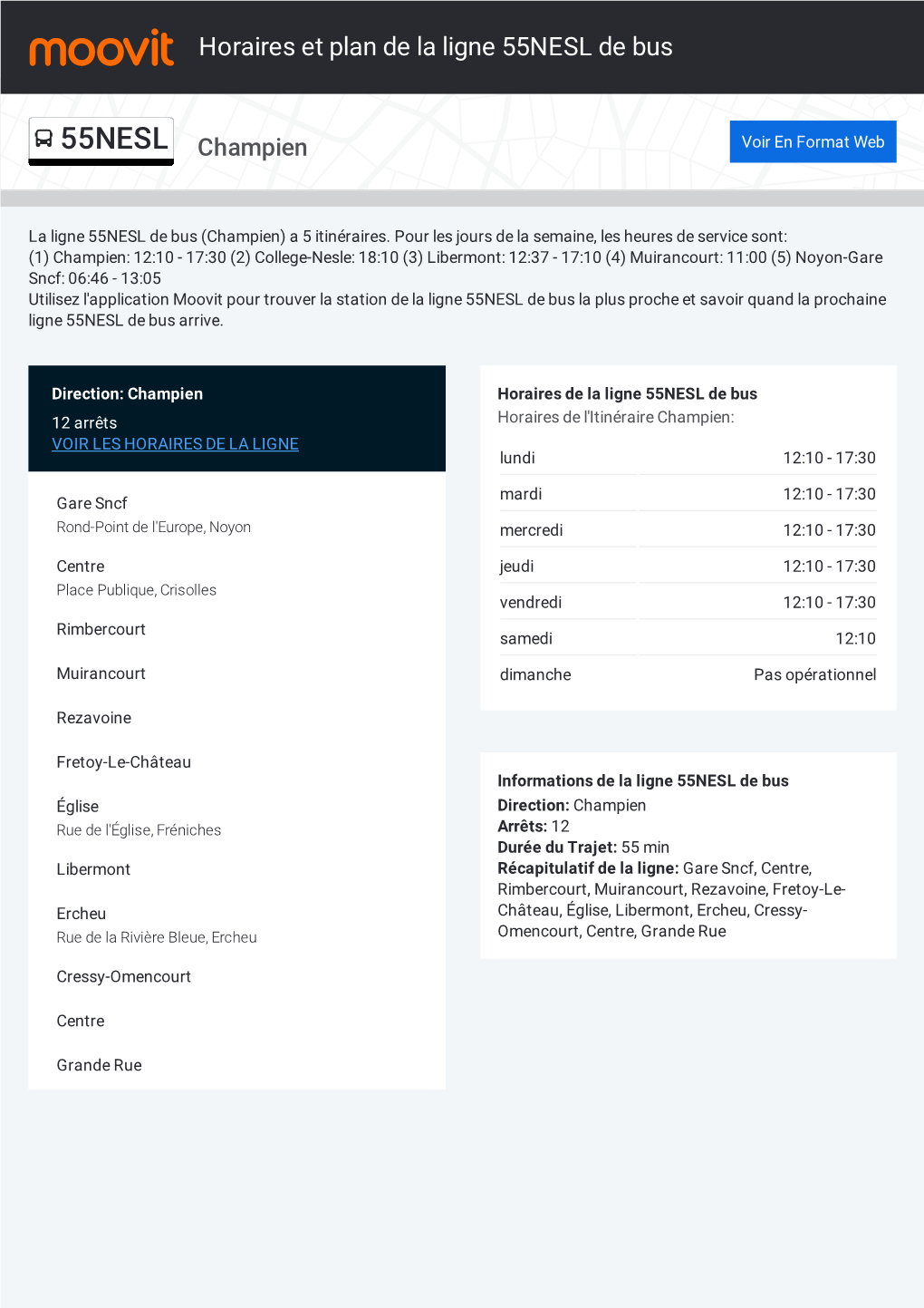 Horaires Et Trajet De La Ligne 55NESL De Bus Sur Une Carte