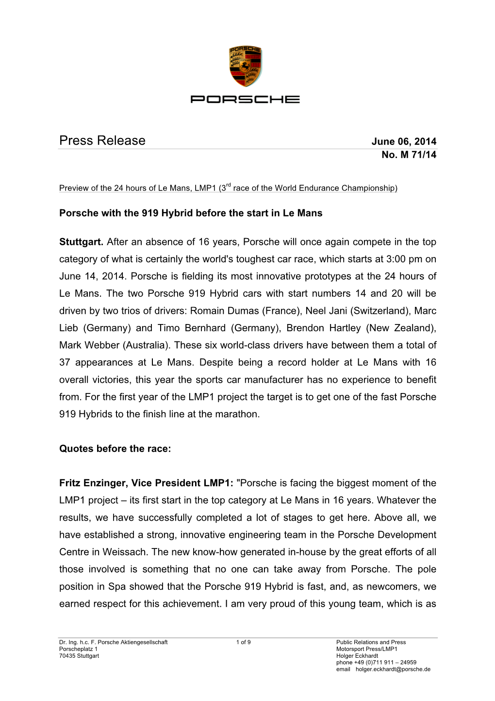 Press Release June 06, 2014 No