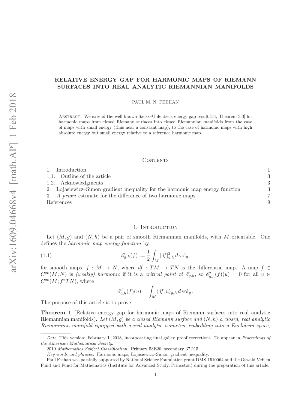 Relative Energy Gap for Harmonic Maps of Riemann Surfaces Into Real