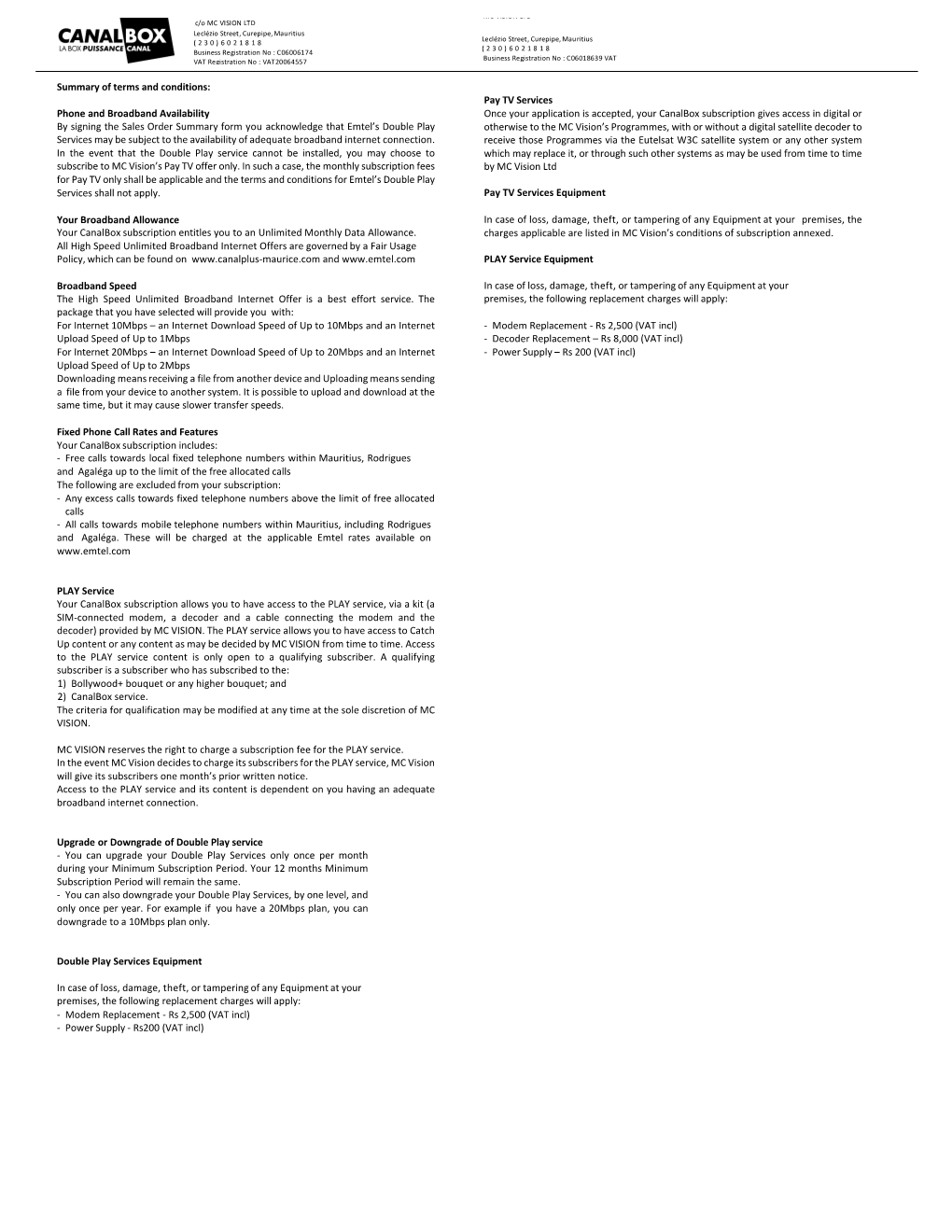 Phone and Broadband Availability by Signing the Sales Order Summary