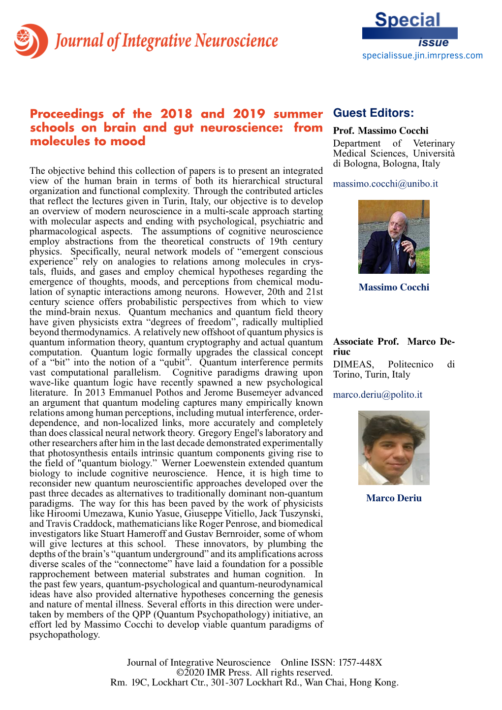 Proceedings of the 2018 and 2019 Summer Guest Editors: Schools on Brain and Gut Neuroscience: from Prof