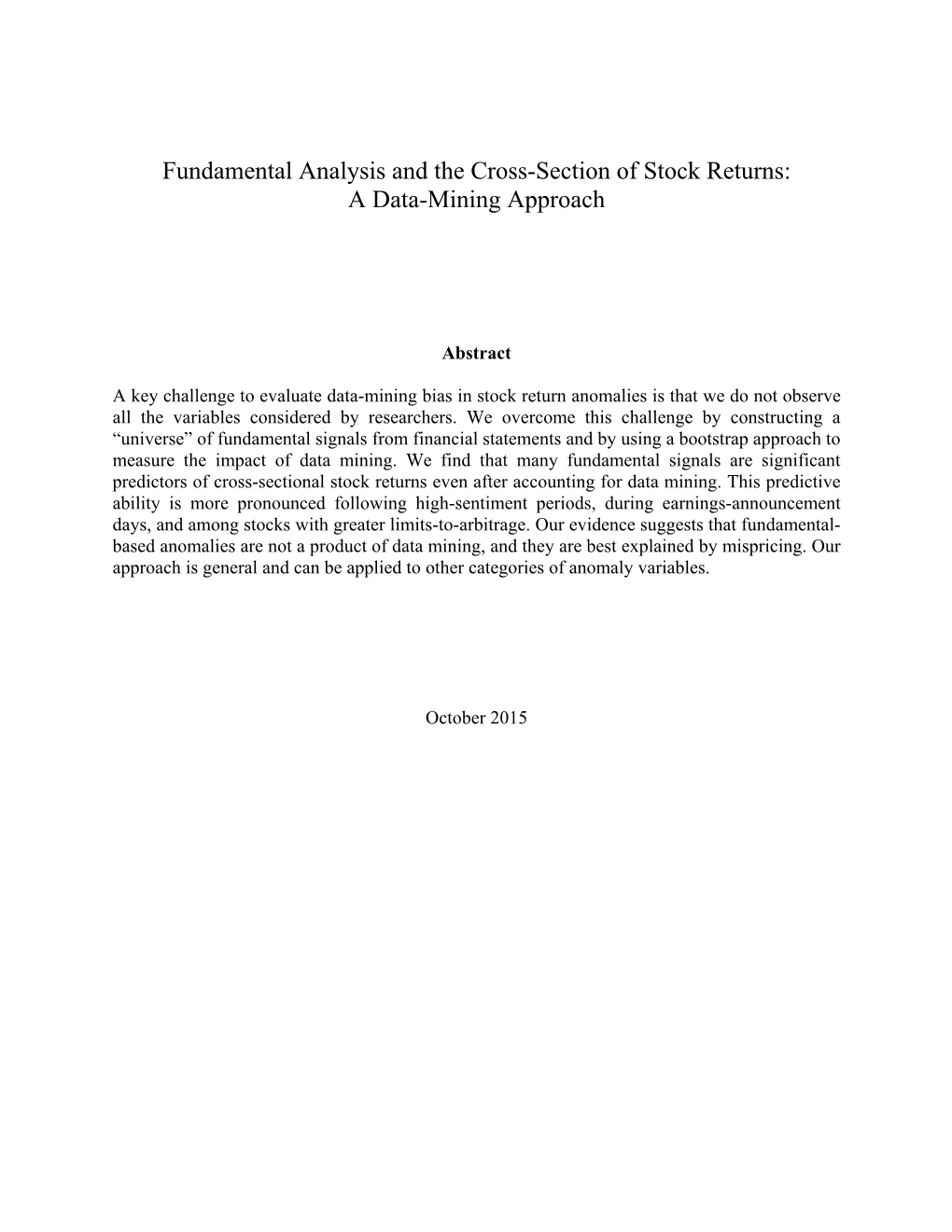 Fundamental Analysis and the Cross-Section of Stock Returns: a Data-Mining Approach