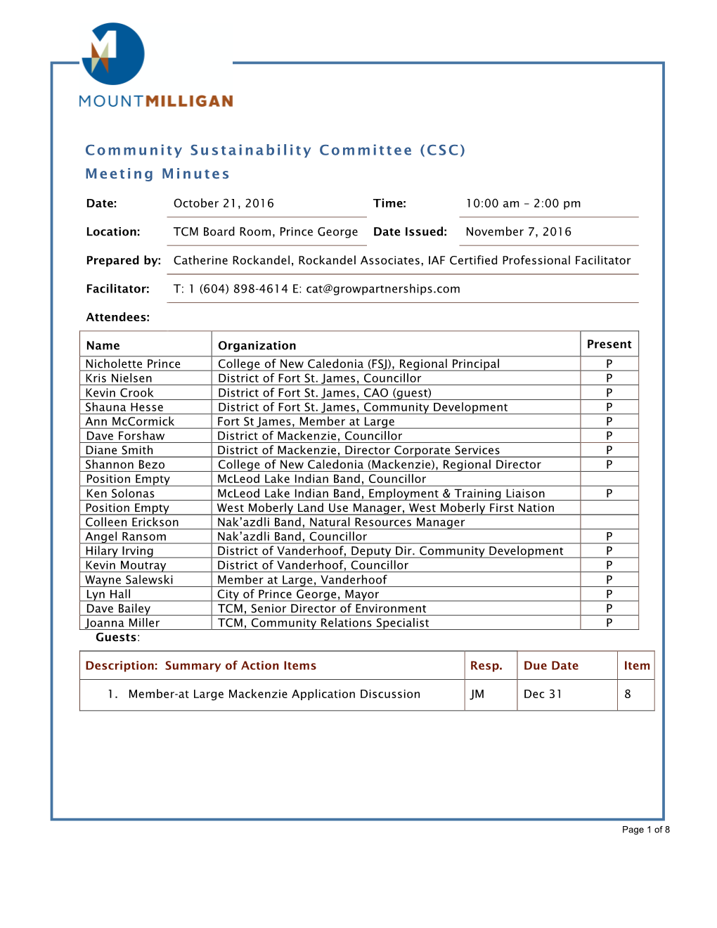 Community Sustainability Committee (CSC) Meeting Minutes