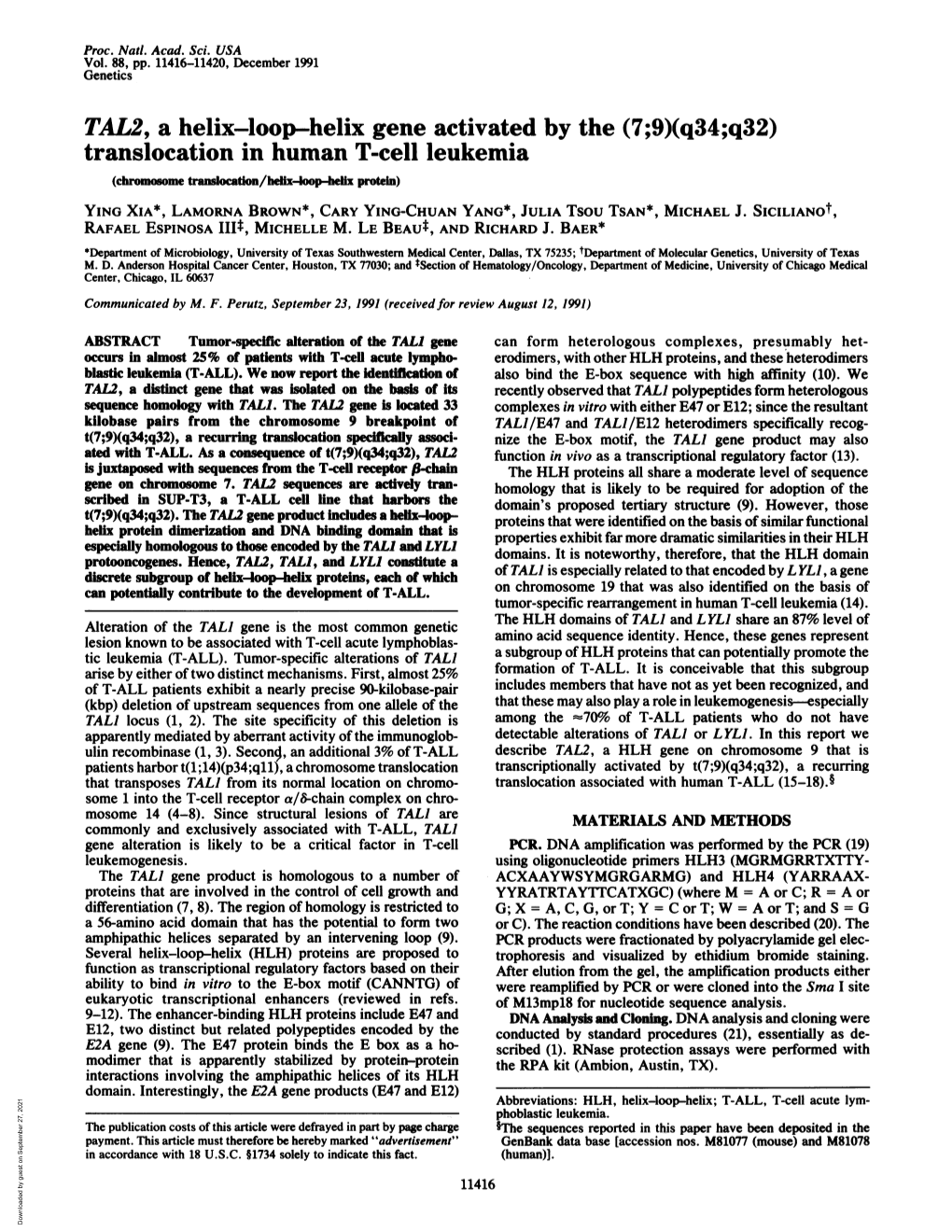 Translocation in Human T-Cell Leukemia