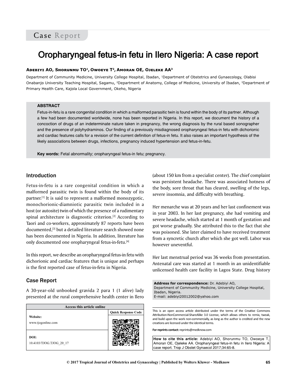 Oropharyngeal Fetus-In Fetu in Ilero Nigeria: a Case Report